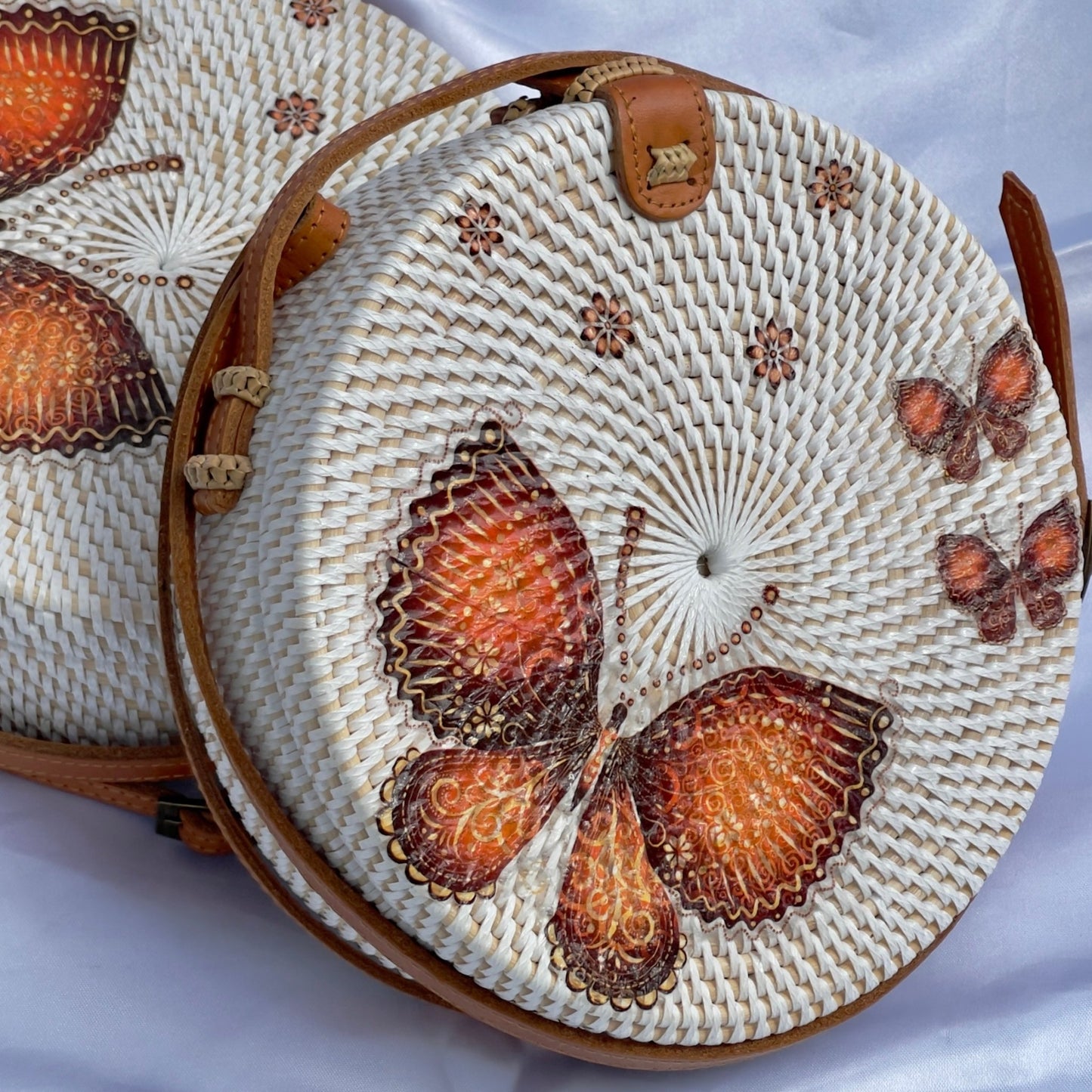 White Rattan Bag - Brown Butterflies - STRAWBAGS_KE