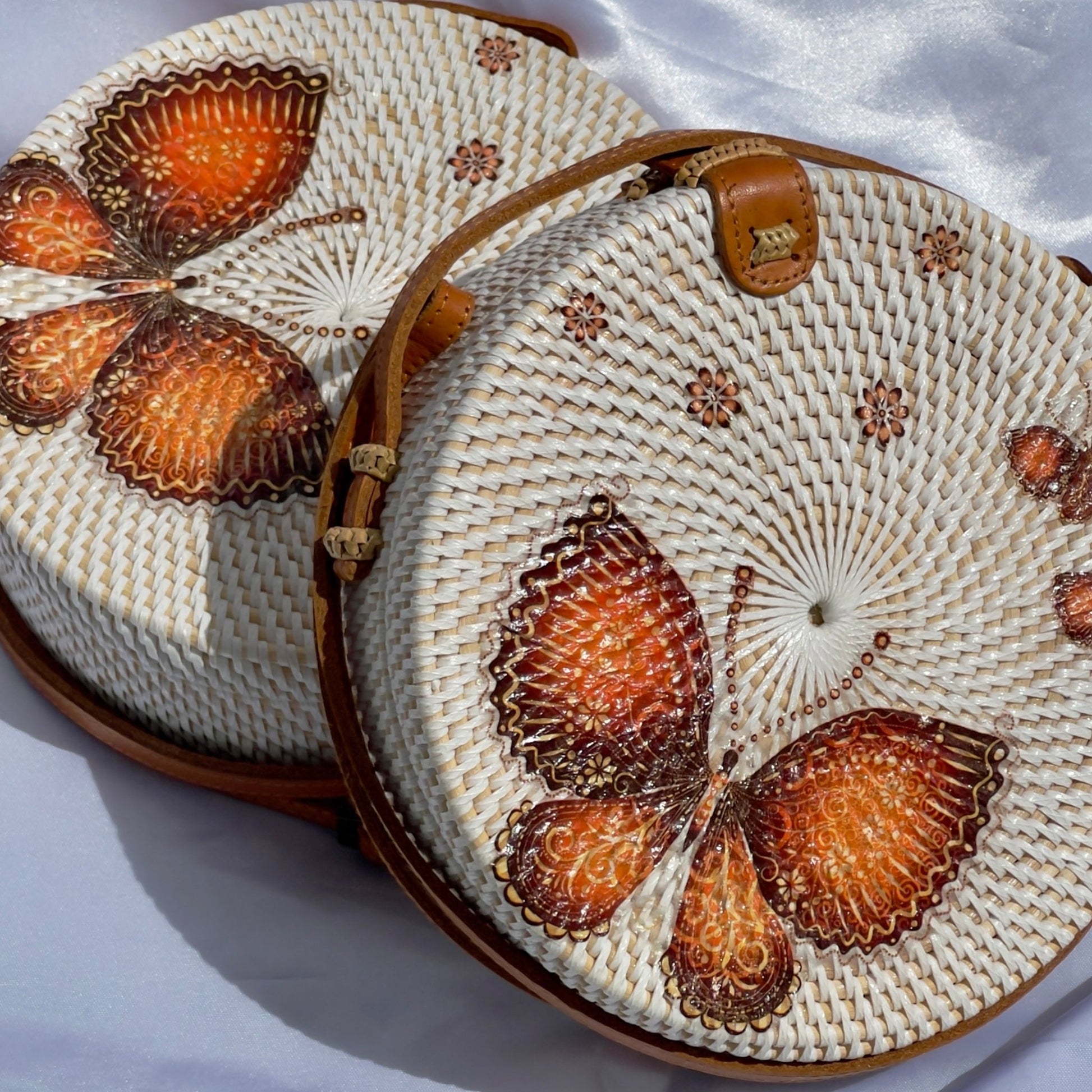 White Rattan Bag - Brown Butterflies - STRAWBAGS_KE