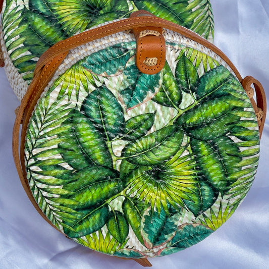 White Rattan Bag - Monstera - STRAWBAGS_KE